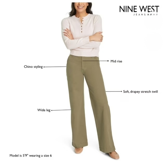 Nine West Chino Style Wide-Leg Pants in Olive Sz 24 - Picture 2 of 11